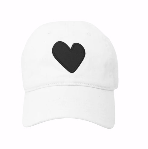 Baseball Heart Patch white and black cap hat 100% cotton - cute baseball caps by Kerri Rosenthal