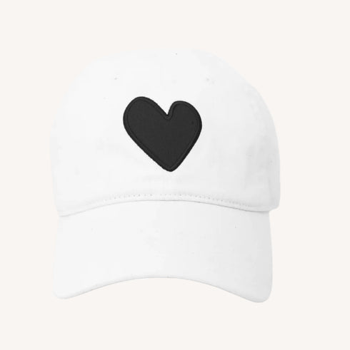 Baseball Heart Patch white and black cap hat 100% cotton - cute baseball caps by Kerri Rosenthal