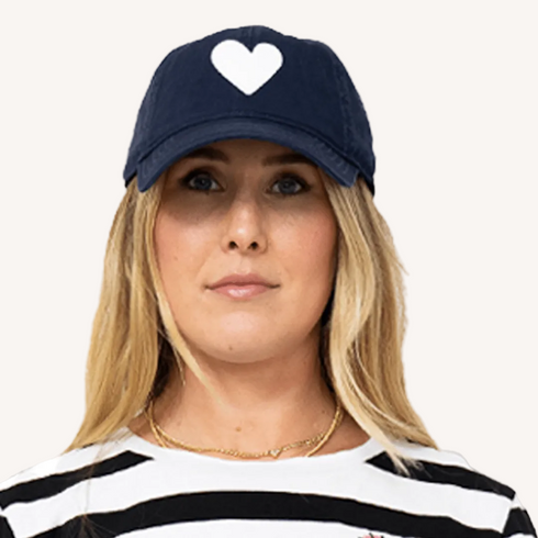 KR baseball heart patch indigo blue cap hat 100% cotton - cute baseball caps by Kerri Rosenthal