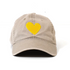 Sand khaki baseball hat sunshine yellow heart patch - cute baseball hats for women by Kerri Rosenthal