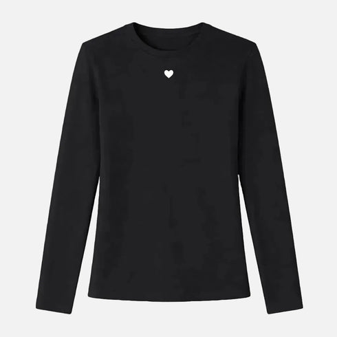 KR long sleeve rib black tee in cotton blend with an imperfect heart - Shop women's tees by Kerri Rosenthal