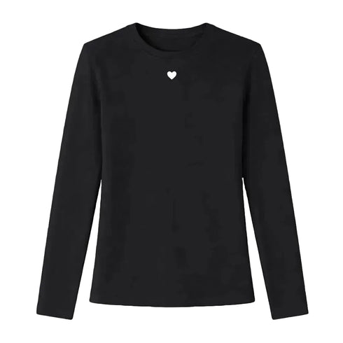KR long sleeve rib black tee in cotton blend with an imperfect heart - Shop women's tees by Kerri Rosenthal