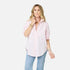 Mia lightweight pink oxford button-up shirt in 100% cotton with heart elbow patches by Kerri Rosenthal