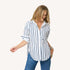 Mia Mr.Sharpie white with blue stripes button up oxford shirt in 100% cotton with tonal heart elbow patches by Kerri Rosenthal