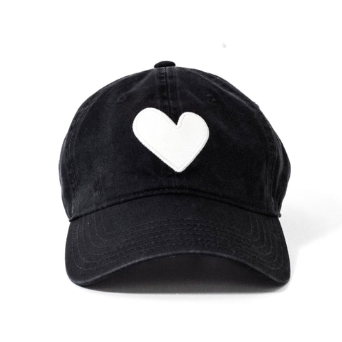 KR baseball heart patch black white cap hat 100% cotton - cute baseball caps by Kerri Rosenthal