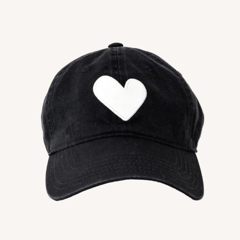 KR baseball heart patch black white cap hat 100% cotton - cute baseball caps by Kerri Rosenthal