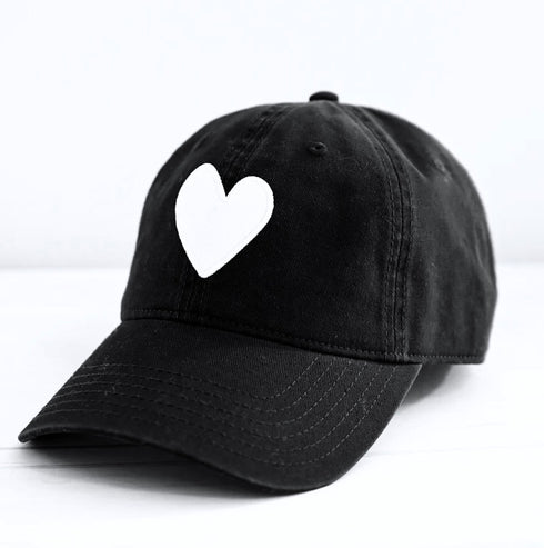 KR baseball heart patch black white cap hat 100% cotton - cute baseball caps by Kerri Rosenthal