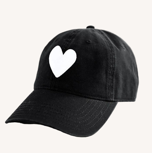 KR baseball heart patch black white cap hat 100% cotton - cute baseball caps by Kerri Rosenthal