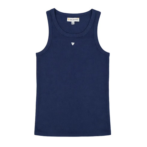 KR indigo blue tank in soft cotton spandex with small heart - Shop women's cute tank tops by Kerri Rosenthal