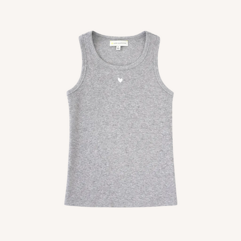 KR ribbed gray tank top in cotton blend with a tiny embroidered heart - Shop women's tank tops by Kerri Rosenthal