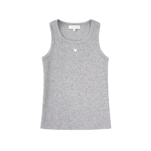 KR ribbed gray tank top in cotton blend with a tiny embroidered heart - Shop women's tank tops by Kerri Rosenthal