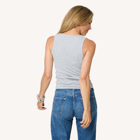 KR ribbed gray tank top in cotton blend with a tiny embroidered heart - Shop women's tank tops by Kerri Rosenthal