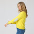 Patchwork cotton yellow pullover sweater in cotton cashmere blend with heart elbow patches and 'Loved' artwork - Shop women's pullover sweaters by Kerri Rosenthal.
