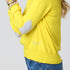 Patchwork cotton yellow pullover sweater in cotton cashmere blend with heart elbow patches and 'Loved' artwork - Shop women's pullover sweaters by Kerri Rosenthal