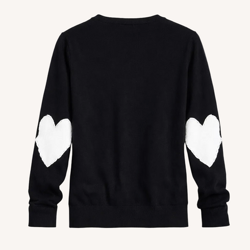 Patchwork cotton black pullover sweater in cotton cashmere blend with heart elbow patches - Shop women's pullover sweaters by Kerri Rosenthal