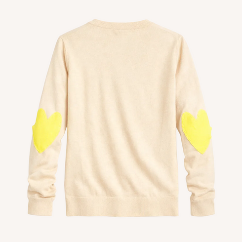 Patchwork cotton camel pullover sweater in cotton cashmere blend with heart elbow patches - Shop women's pullover sweaters by Kerri Rosenthal