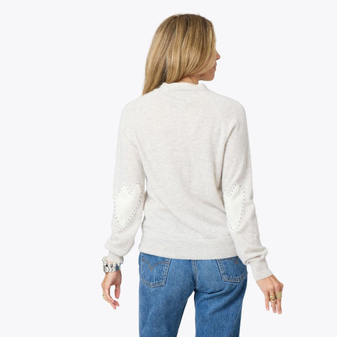 Willie silver fox grey v-neck button front cashmere cardigan with elbow patchwork - Cute designer women's cardigans by Kerri Rosenthal