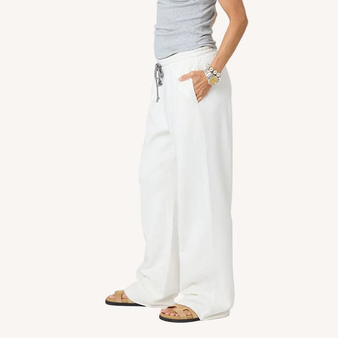 Weekend Barb white sweatpant in 100% cotton fleece with side pocket by Kerri Rosenthal