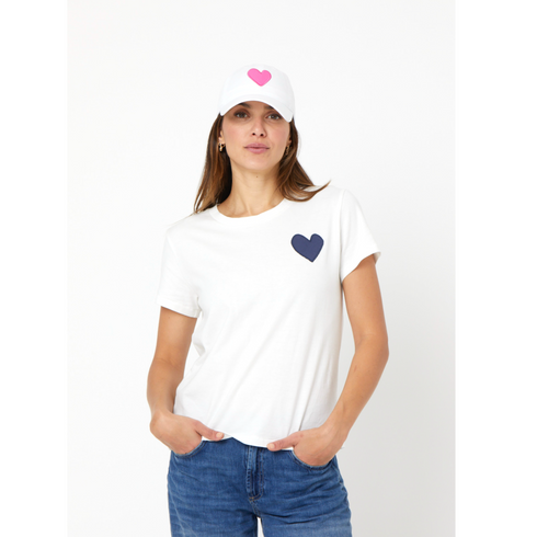 The Suke tee contrast imperfect heart white t shirt with navy blue heart - cute tees for Spring Summer by Kerri Rosenthal