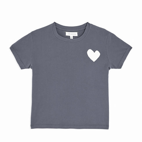The Suke Tee Contrast Imperfect Heart carbon charcoal grey tee shirt with white heart - cute designer fashion tees by Kerri Rosenthal