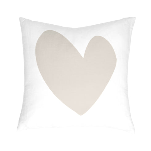 Imperfect Heart Throw Pillow - White Linen beige khaki Hearts home decor made in USA by Kerri Rosenthal