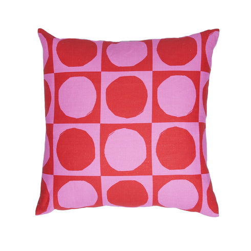 Red hot pink Yin + Yang cute decorative throw pillows by Kerri Rosenthal