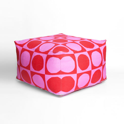 Red hot pink Yin + Yang Oyster Linen Fabric Soft Floor Block Ottoman by Kerri Rosenthal