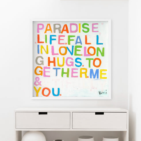 Paradise Life Original colorful word framed wall art print coastal decor by Kerri Rosenthal