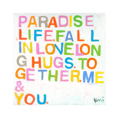 Colorful Paradise Life Original Art Print Wall Word Art Framed Artwork by Kerri Rosenthal - Unique artwork for living room wall decor