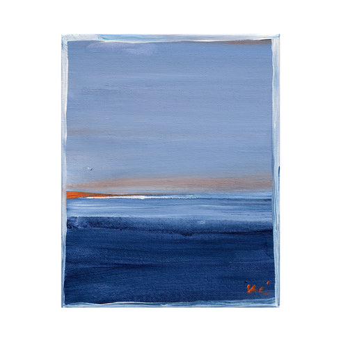 Santorini Sunset indigo blue art print by Kerri Rosenthal - Unique artwork for living room wall decor