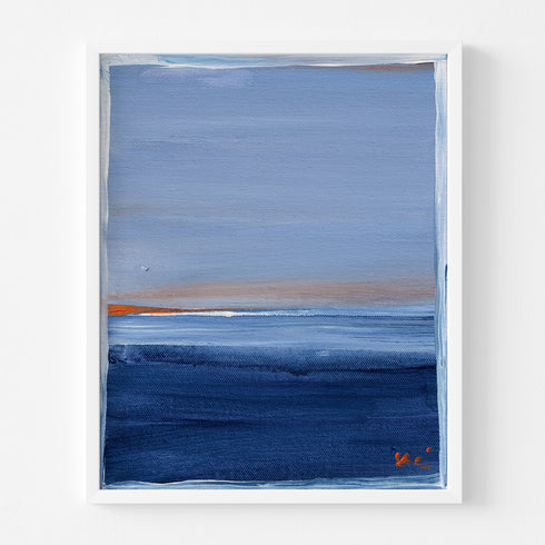 Santorini Sunset indigo blue art print by Kerri Rosenthal - Unique artwork for living room wall decor