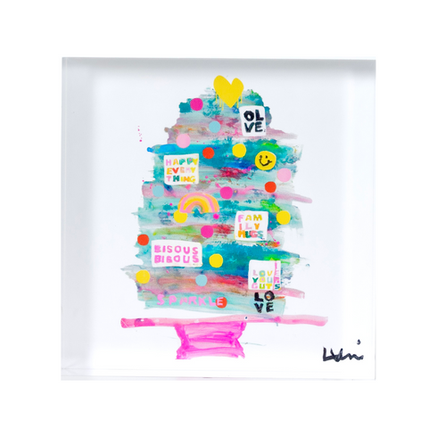 Super Duper Holiday Cake Tree Block of Love - a signed mini edition of Kerri's artwork, on acrylic plexiglass. Perfect gift under $100 for Christmas decor