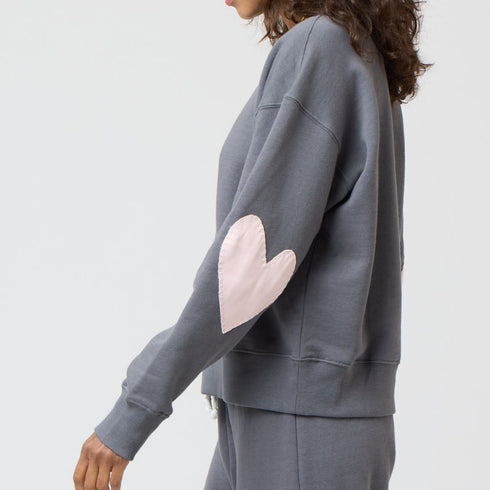 Grey oversized women’s sweatshirts heart elbow batch 100% cotton fleece sweatshirt - cute sweatshirts by Kerri Rosenthal