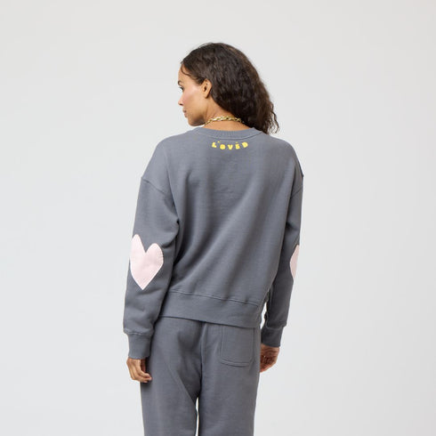 Grey oversized women’s sweatshirts heart elbow batch 100% cotton fleece sweatshirt - cute sweatshirts by Kerri Rosenthal