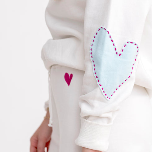 white oversized women’s sweatshirts heart elbow batch 100% cotton fleece sweatshirt - cute sweatshirts by Kerri Rosenthal