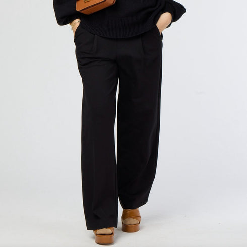Comfy black wide-leg trouser pants for women in stretch ponte knit by Kerri Rosenthal