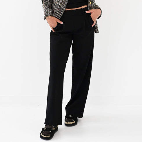 Comfy black wide-leg trouser pants for women in stretch ponte knit by Kerri Rosenthal