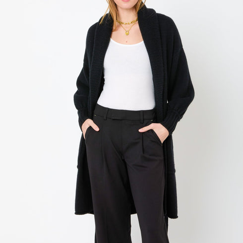 Comfy black wide-leg trouser pants for women in stretch ponte knit by Kerri Rosenthal