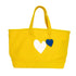 Bright sunshine yellow imperfect heart cotton canvas tote bag by Kerri Rosenthal