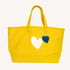 Bright sunshine yellow imperfect heart cotton canvas tote bag by Kerri Rosenthal