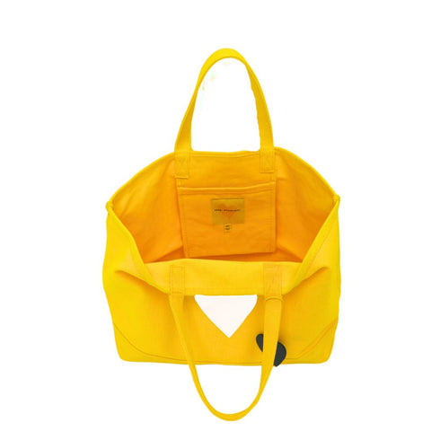 Bright sunshine yellow imperfect heart cotton canvas tote bag by Kerri Rosenthal