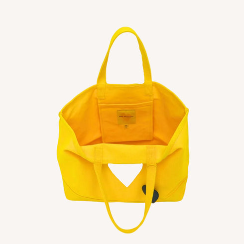 Bright sunshine yellow imperfect heart cotton canvas tote bag by Kerri Rosenthal