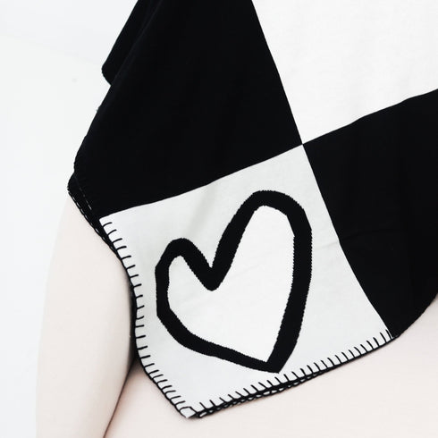 Imperfect Heart Quad Blanket black and white sweater soft cotton throw blanket - blankets by Kerri Rosenthal