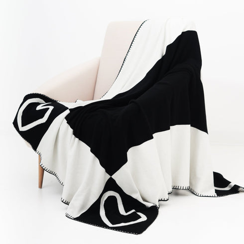 Imperfect Heart Quad Blanket black white sweater soft cotton throw blanket - blankets by Kerri Rosenthal