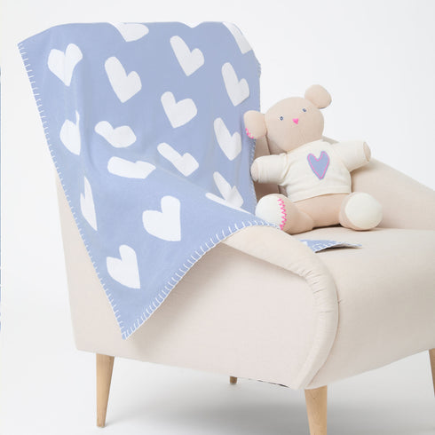 Baby Blanket Imperfect Heart blue sweater soft cotton cashmere blend throw blanket - blankets by Kerri Rosenthal