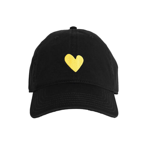 KR Embroidered black cap hat with yellow heart 100% cotton - Cute baseball caps by Kerri Rosenthal