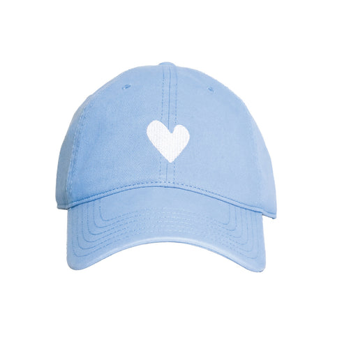 KR Embroidered light blue cap hat with white heart 100% cotton - Cute baseball caps by Kerri Rosenthal
