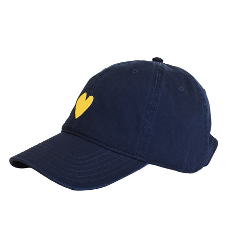 KR Embroidered navy blue cap hat with yellow heart 100% cotton - Cute baseball caps by Kerri Rosenthal