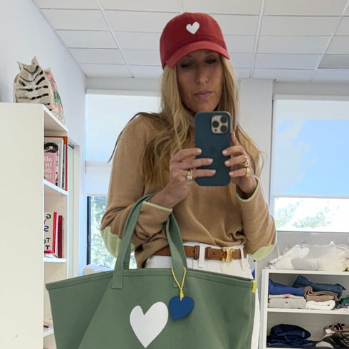 KR Embroidered red cap hat with white heart 100% cotton - Cute baseball caps by Kerri Rosenthal