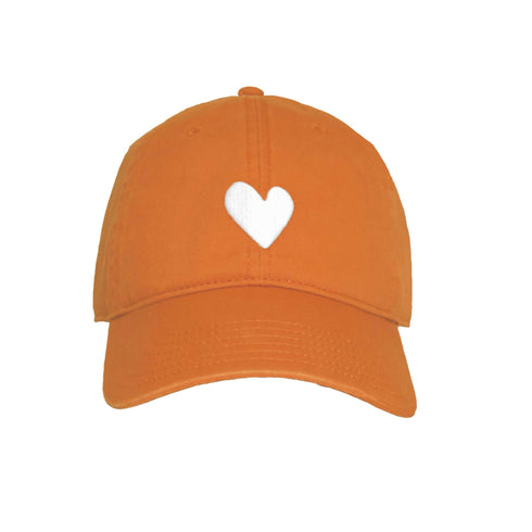 Texas Orange Baseball Hat with White Heart Patch - Cute Baseball cap hat by Kerri Rosenthal